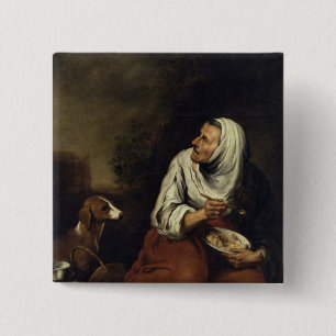 Old Woman with Dog 15 Cm Square Badge