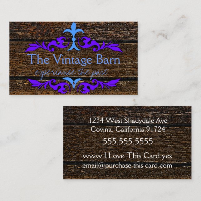 Old Wood and Blue Florish Business Card (Front/Back)
