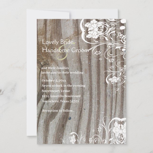 Old Wood and Shabby Lace Wedding Invitation (Front)