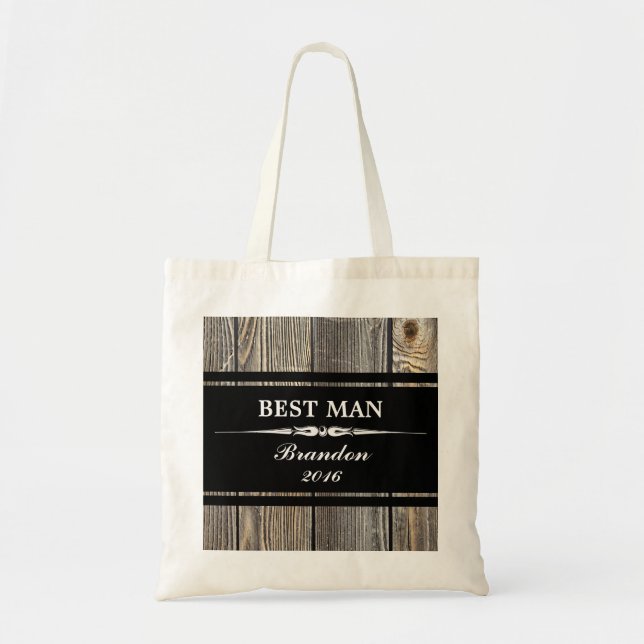 Old Wood Black BEST MAN Wedding Tote Bag (Front)