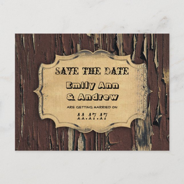 Old Wood Country Chic Save the Date Announcement Postcard (Front)