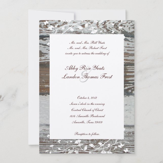 Old Wood Floral Wedding Invitation--Gold Tint Invitation (Front)