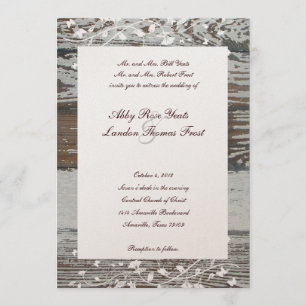 Old Wood Floral Wedding Invitation--Gold Tint Invitation