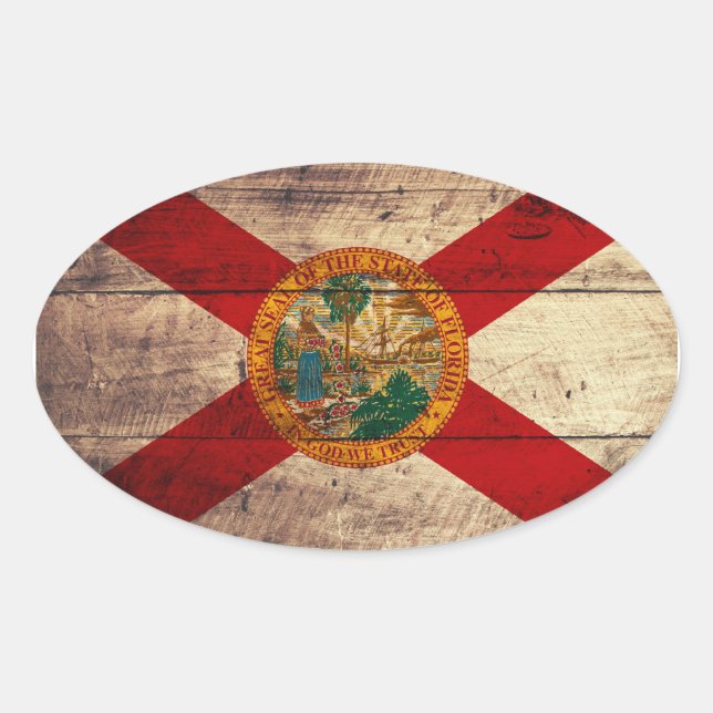 Old Wood Florida Flag; Oval Sticker (Front)