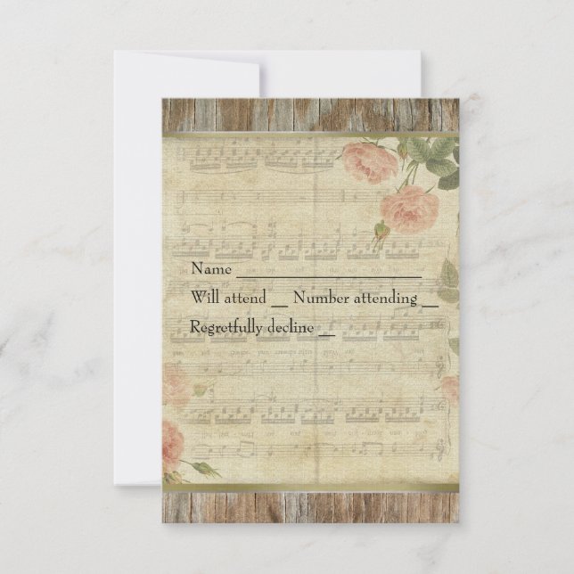Old Wood, French Music Rose Rsvp with envelopes (Front)