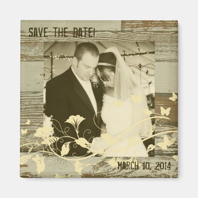 Old Wood Gold Tint Photo Save the Date Magnet (Front)
