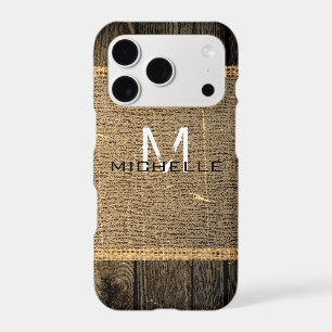 Old Wood Look Burlap Rustic Monogram