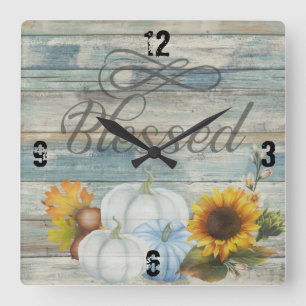 Old Wood Look Pumpkins Square Wall Clock