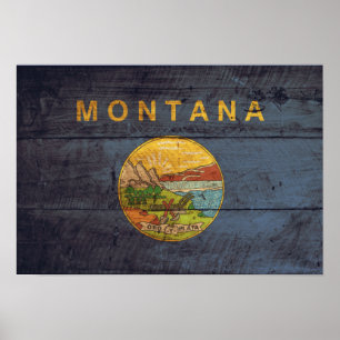 Old Wood Montana Flag Poster