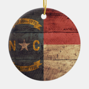 Old Wood North Carolina Flag; Ceramic Tree Decoration