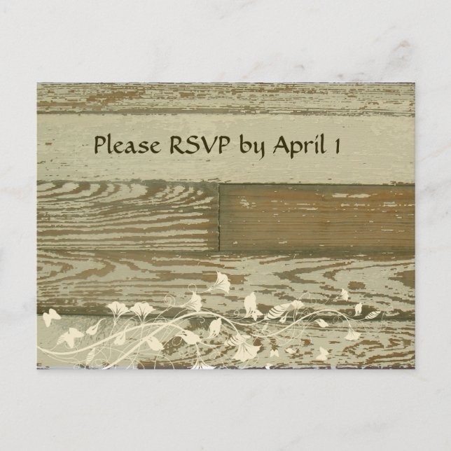 Old Wood RSVP gold tint Invitation Postcard (Front)
