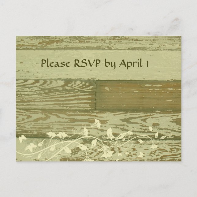 Old Wood RSVP Warm Gold Invitation Postcard (Front)