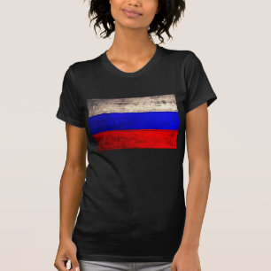 Old Wood Russia Flag; T-Shirt