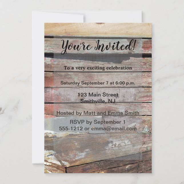Old wood rustic boat wooden plank invitation (Front)