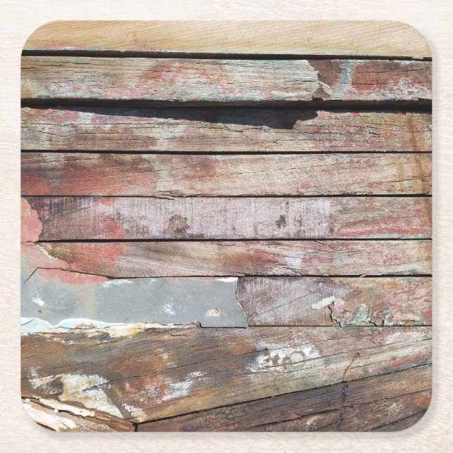 Old wood rustic boat wooden plank square paper coaster (Front)