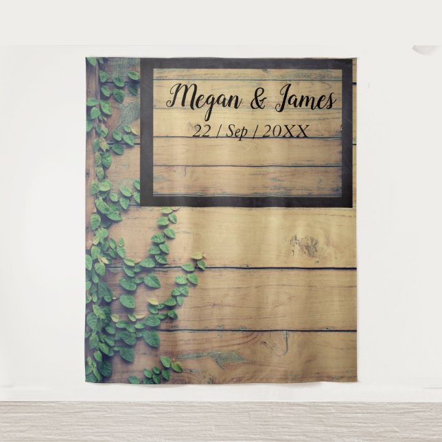 Old Wood Rustic Wedding Photo Backdrop Tapestry (Front)