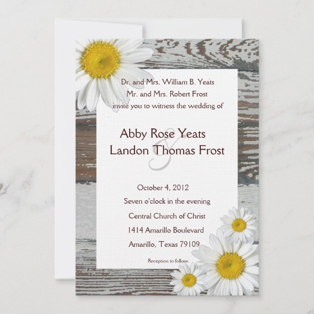 Old Wood Shasta Daisy Rustic Wedding Invitation (Front)