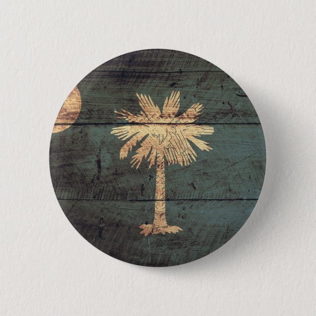 Old Wood South Carolina Flag; 6 Cm Round Badge (Front)