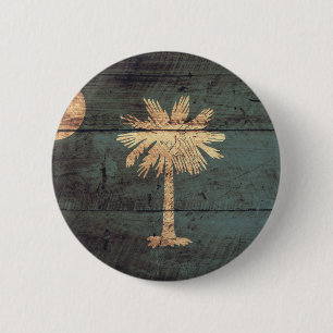 Old Wood South Carolina Flag; 6 Cm Round Badge