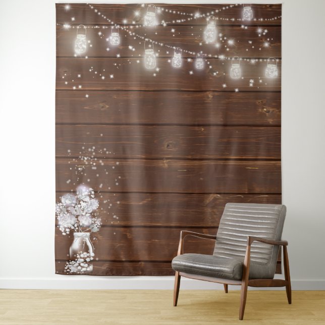 Old Wood String Lights Backdrop Tapestry (In Situ)
