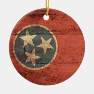 Old Wood Tennessee Flag; Ceramic Tree Decoration