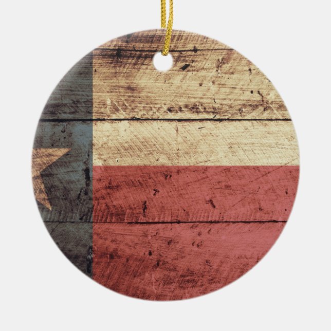 Old Wood Texas Flag Ceramic Tree Decoration (Front)