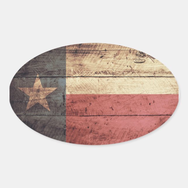 Old Wood Texas Flag Oval Sticker (Front)