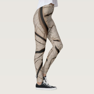 Old Wood Tree Rings Texture with Cracks and Natura Leggings
