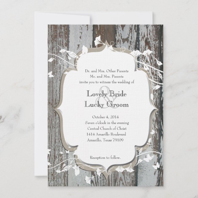 Old Wood White Floral Country Wedding Invitation (Front)