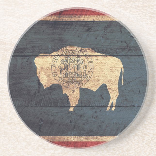 Old Wood Wyoming Flag Coaster (Front)