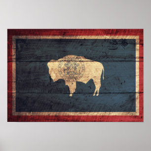 Old Wood Wyoming Flag Poster
