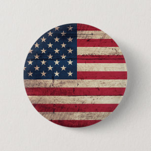 Old Wooden American Flag 6 Cm Round Badge