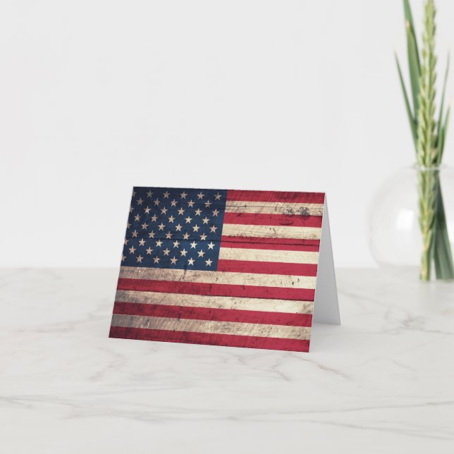 Old Wooden American Flag Card (Front)