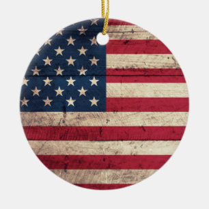 Old Wooden American Flag Ceramic Tree Decoration