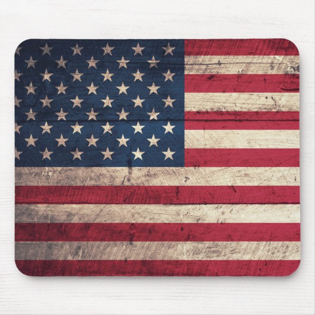 Old Wooden American Flag Mouse Mat (Front)