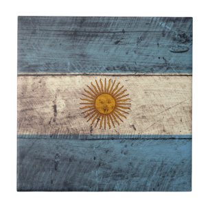 Old Wooden Argentina Flag; Tile