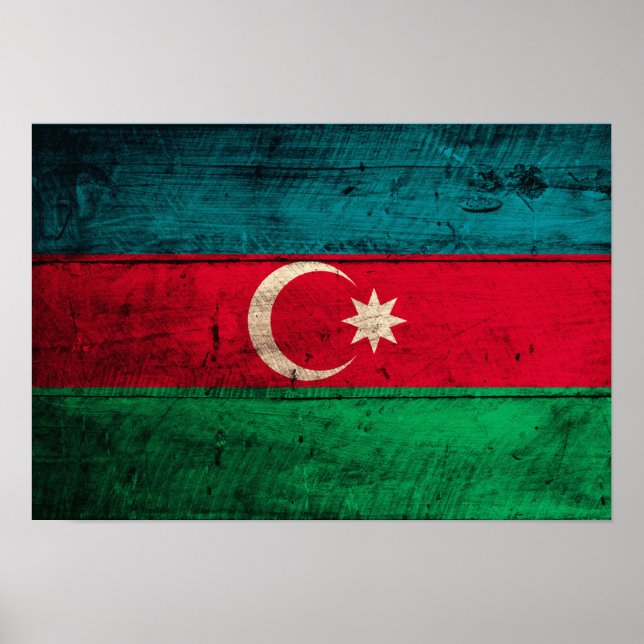 Old Wooden Azerbaijan Flag Poster (Front)