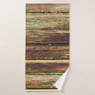 Old wooden background painted green paint with cra bath towel