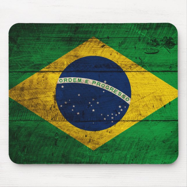 Old Wooden Brazil Flag Mouse Mat (Front)