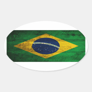 Old Wooden Brazil Flag Oval Sticker