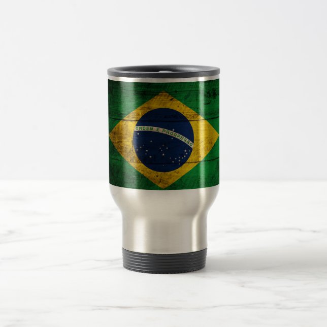 Old Wooden Brazil Flag Travel Mug (Center)