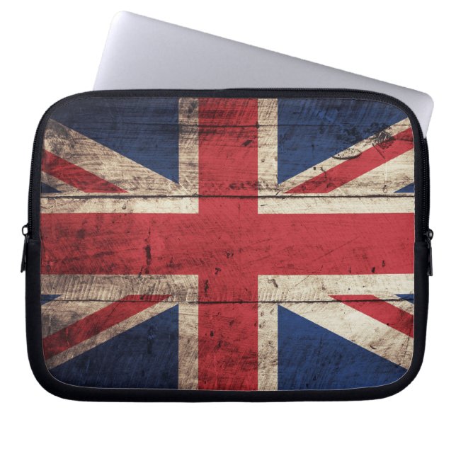 Old Wooden British Flag Laptop Sleeve (Front)