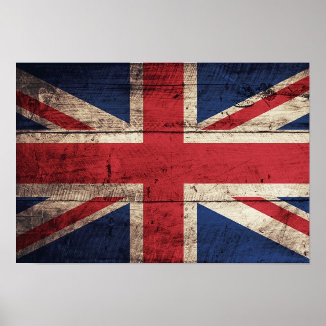 Old Wooden British Flag Poster (Front)