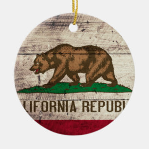 Old Wooden California Flag Ceramic Tree Decoration