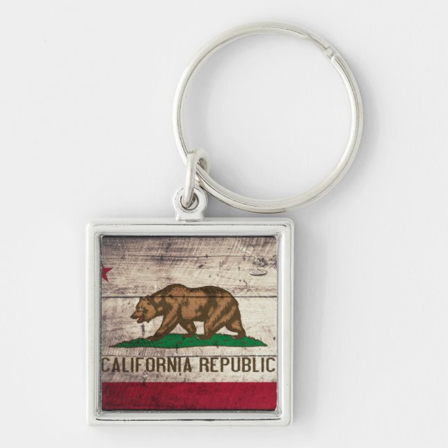 Old Wooden California Flag Key Ring (Front)