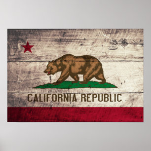 Old Wooden California Flag Poster