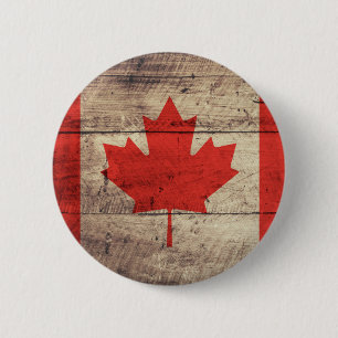 Old Wooden Canadian Flag 6 Cm Round Badge