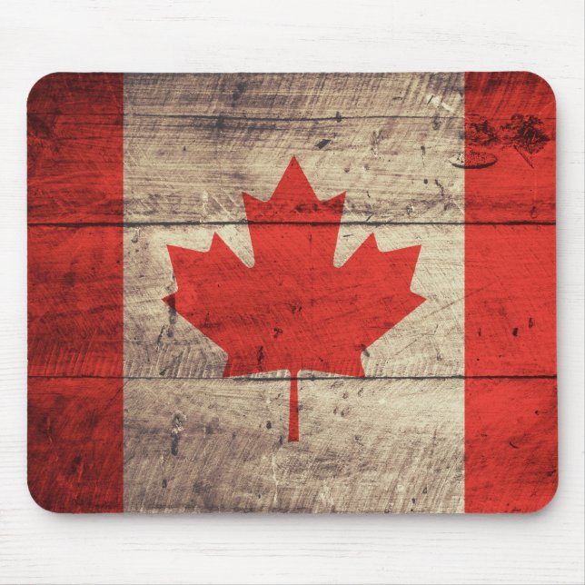 Old Wooden Canadian Flag Mouse Mat (Front)