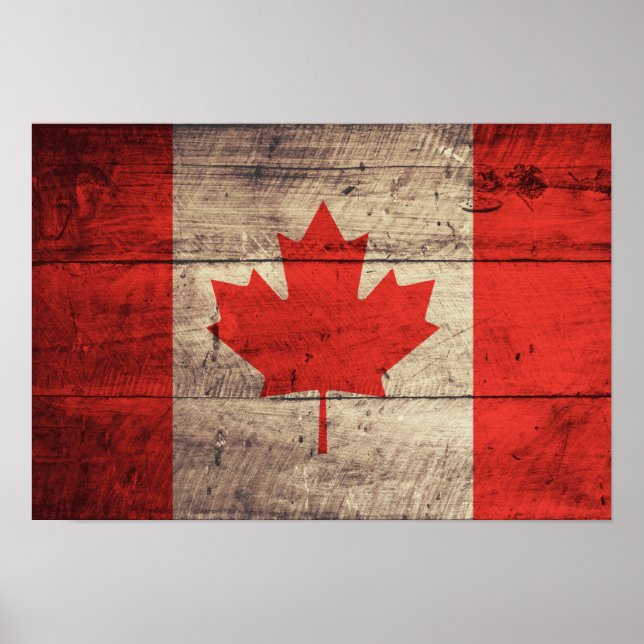 Old Wooden Canadian Flag Poster (Front)
