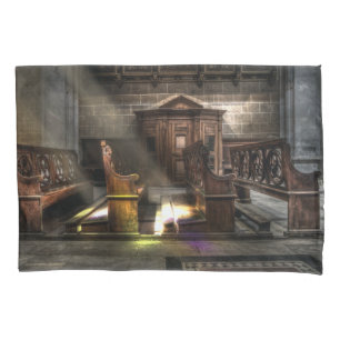 Old Wooden Church Bench with Kneeler Pillowcase